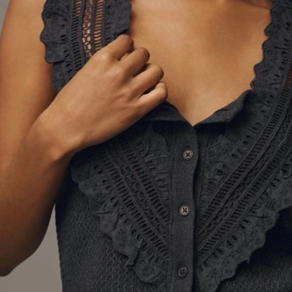 PILCRO Navy Blue Ruffled Button-Down Tank - Picture 3 of 6